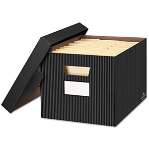 BANKERS BOX 4 Pack STOR/File Decorative Medium-Duty File Storage Boxes, FastFold, Lift-Off Lid, Letter/Legal, Black/Gray Pinstripe BANKERS BOX 4 Pack STOR/File Decorative Medium-Duty File Storage Boxes, FastFold, Lift-Off Lid, Letter/Legal, Black/Gray Pinstripe