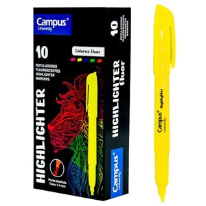 Campus Highlighters, Highlighter Pen with Beveled Tip, Pack of 10 Water-Based Highlighter Pen, Neon Highlighter Pens (Yellow) Campus Highlighters, Highlighter Pen with Beveled Tip, Pack of 10 Water-Based Highlighter Pen, Neon Highlighter Pens (Yellow)