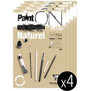 Clairefontaine 96540C A glued pad of Paint'On drawing paper 30 sheets 21x29.7 cm 250g, Natural Pack of 4 pads Clairefontaine 96540C A glued pad of Paint'On drawing paper 30 sheets 21x29.7 cm 250g, Natural Pack of 4 pads
