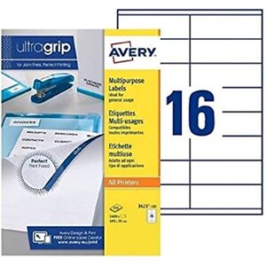 Avery 3423-100 White Multi-Use Labels for Laser Inkjet Printer and Photocopier 105x35 mm Box of 1,600 Labels Avery 3423-100 White Multi-Use Labels for Laser Inkjet Printer and Photocopier 105x35 mm Box of 1,600 Labels