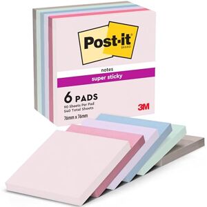 Post-it Super Sticky Notes, Double The Sticking Power, 6 Pads, 540 Sheets, 76 mm x 76 mm, Blue, Green, Grey, Pink, Purple Colors Self-Sticking Notes for Walls, Monitors and Fridge Post-it Super Sticky Notes, Double The Sticking Power, 6 Pads, 540 Sheets, 76 mm x 76 mm, Blue, Green, Grey, Pink, Purple Colors Self-Sticking Notes for Walls, Monitors and Fridge