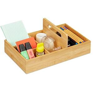 Relaxdays Bamboo Desk Organiser, Pen Holder for Stationery Supplies, 5 Compartments, HWD 12.5x32.5x20.5 cm, Natural Relaxdays Bamboo Desk Organiser, Pen Holder for Stationery Supplies, 5 Compartments, HWD 12.5x32.5x20.5 cm, Natural