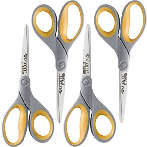 Westcott 8-Inch Titanium Bonded Scissors, Soft Handle, Straight Heavy Duty Scissors, Gray/Yellow, 4-Pack Westcott 8-Inch Titanium Bonded Scissors, Soft Handle, Straight Heavy Duty Scissors, Gray/Yellow, 4-Pack