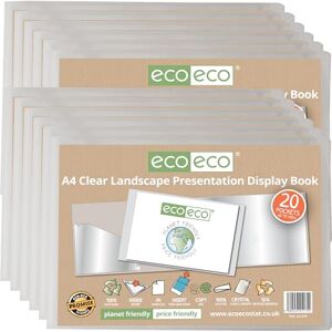 eco-eco A4 50% Recycled 20 Pocket Clear Landscape Presentation Display Book, Storage Case Portfolio Art Folder with Plastic Sleeves, Pack of 12, eco175x12 eco-eco A4 50% Recycled 20 Pocket Clear Landscape Presentation Display Book, Storage Case Portfolio Art Folder with Plastic Sleeves, Pack of 12, eco175x12