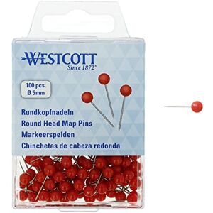 Westcott Round Head Pins, 100 Pieces, 5 mm Diameter, 16 mm Long, Red, E-10503 00 Westcott Round Head Pins, 100 Pieces, 5 mm Diameter, 16 mm Long, Red, E-10503 00