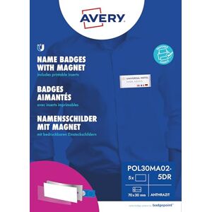 Avery Badgepoint polar30 Name Badges (70 x 30 mm, 5 Signs with Magnet, Twist-Proof, with Print Sheet for Name Cards and Templates for Printing, Magnetic Name Tags for Clothes), Anthracite Avery Badgepoint polar30 Name Badges (70 x 30 mm, 5 Signs with Magnet, Twist-Proof, with Print Sheet for Name Cards and Templates for Printing, Magnetic Name Tags for Clothes), Anthracite