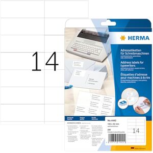 HERMA Self Adhesive Typewriter Address Labels, 14 Labels per A4 Sheet, 20 Sheets, 105 x 42 mm, 280 Labels, Blank Mailing Labels Stickers, Sticky Labels for Typewriter, White HERMA Self Adhesive Typewriter Address Labels, 14 Labels per A4 Sheet, 20 Sheets, 105 x 42 mm, 280 Labels, Blank Mailing Labels Stickers, Sticky Labels for Typewriter, White