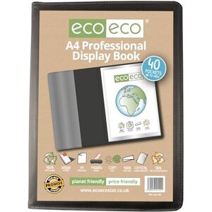 eco-eco A4 50% Recycled 40 Pocket Black Professional Business Display Book, Padded Portfolio Art Folder with Plastic Sleeves, eco140 eco-eco A4 50% Recycled 40 Pocket Black Professional Business Display Book, Padded Portfolio Art Folder with Plastic Sleeves, eco140