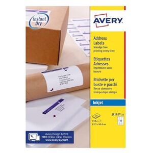 Avery Smudge Free, Printable, Address Labels, Quickdry, 63.5 x 46.6 mm, White, 18 Labels per Sheet, 450 Blank Labels per Pack (J8161-25) Avery Smudge Free, Printable, Address Labels, Quickdry, 63.5 x 46.6 mm, White, 18 Labels per Sheet, 450 Blank Labels per Pack (J8161-25)