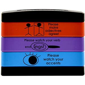 SuperStickers Multi Message 3-in-1 Stamp Stack for teachers: Accents/Adjectives/Verb Endings in red, purple and blue ink. SuperStickers Multi Message 3-in-1 Stamp Stack for teachers: Accents/Adjectives/Verb Endings in red, purple and blue ink.