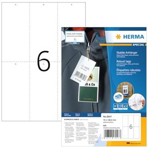 HERMA Printable Tags, 6 Pieces Labels per A4 Sheet, 100 Sheets, 70 x 148.5 mm, 600 Pieces, Blank Rectangle Price Tags, Perforated Jewellery Hang Tags for Laser & Inkjet Printer, White HERMA Printable Tags, 6 Pieces Labels per A4 Sheet, 100 Sheets, 70 x 148.5 mm, 600 Pieces, Blank Rectangle Price Tags, Perforated Jewellery Hang Tags for Laser & Inkjet Printer, White