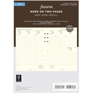 Filofax A5 Week on two pages column format 5 language 2027 diary cotton cream 27-68513 Filofax A5 Week on two pages column format 5 language 2027 diary cotton cream 27-68513