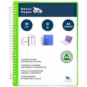 RAYLU PAPER ® – Ring Folder with 90 Micron A4 Clear Sleeves and Envelope with Velcro Closure, Customizable Cover, 100% Biodegradable Sleeve Binder (40 Pockets, Green) RAYLU PAPER ® – Ring Folder with 90 Micron A4 Clear Sleeves and Envelope with Velcro Closure, Customizable Cover, 100% Biodegradable Sleeve Binder (40 Pockets, Green)