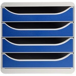 Exacompta Ref 310003D BIG-BOX Desktop Drawer Set 4 x 55mm Drawers, Suitable for A4+ Documents, 347 x 278 x 267mm, 100% Recycled Plastic Light Grey/Blue Exacompta Ref 310003D BIG-BOX Desktop Drawer Set 4 x 55mm Drawers, Suitable for A4+ Documents, 347 x 278 x 267mm, 100% Recycled Plastic Light Grey/Blue