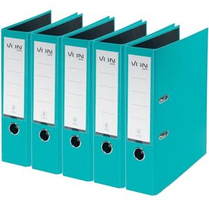 Leitz VON A4 Folder, Pack of 5, Cardboard with Plastic Cover, 80 mm Spine Width, for 600 Sheets, Blue Angel & FSC Certified, for School, Study & Home, Turquoise, 10551052 Leitz VON A4 Folder, Pack of 5, Cardboard with Plastic Cover, 80 mm Spine Width, for 600 Sheets, Blue Angel & FSC Certified, for School, Study & Home, Turquoise, 10551052