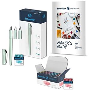 Schneider Callissima 399457 Calligraphy Set Mint (Filler with 3 Nib Widths, 66 Pastel Cartridges, Hand Lettering Guidebook), 70-Piece Set Schneider Callissima 399457 Calligraphy Set Mint (Filler with 3 Nib Widths, 66 Pastel Cartridges, Hand Lettering Guidebook), 70-Piece Set