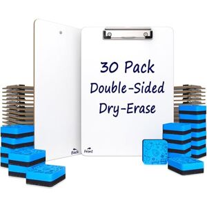 Scribbledo Dry Erase Clipboards Pack of 30, Durable Double-Sided 9"x12" White Clipboard with 30 Dry Erase Erasers, Dry Erase Clipboard with Low Profile Clip for School, Classroom and Home Use Scribbledo Dry Erase Clipboards Pack of 30, Durable Double-Sided 9"x12" White Clipboard with 30 Dry Erase Erasers, Dry Erase Clipboard with Low Profile Clip for School, Classroom and Home Use