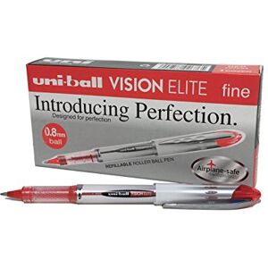 uni-ball UB-200 Vision Elite Rollerball Pens. Premium Medium 0.8mm Ballpoint Tip for Super Smooth Handwriting, Drawing, Art, and Colouring. Fade and Water Resistant Liquid Uni Super Ink. Box of 12 Red uni-ball UB-200 Vision Elite Rollerball Pens. Premium Medium 0.8mm Ballpoint Tip for Super Smooth Handwriting, Drawing, Art, and Colouring. Fade and Water Resistant Liquid Uni Super Ink. Box of 12 Red