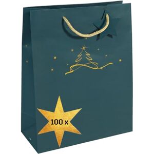 Sigel GT034/100 Large Paper Gift Bags 33 x 26 cm, Set of 100, Petrol Blue, Christmas Tree, Paper Gift Bags Christmas Sigel GT034/100 Large Paper Gift Bags 33 x 26 cm, Set of 100, Petrol Blue, Christmas Tree, Paper Gift Bags Christmas