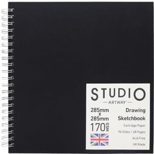 Artway Studio 285mm Square Spiral Bound Sketchbook 48 Pages (96 Sides) of 170gsm Cartridge Paper Black Hardcover Drawing Pad for Sketching, Drawing & Illustration Artway Studio 285mm Square Spiral Bound Sketchbook 48 Pages (96 Sides) of 170gsm Cartridge Paper Black Hardcover Drawing Pad for Sketching, Drawing & Illustration