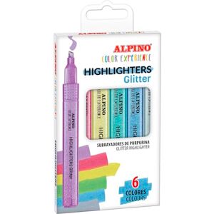 Alpino Glitter Highlighters Set of 6 Bright Colors 1-4mm Beveled Tip Water-Based Ink Vibrant Colors Superior Quality Alpino Glitter Highlighters Set of 6 Bright Colors 1-4mm Beveled Tip Water-Based Ink Vibrant Colors Superior Quality