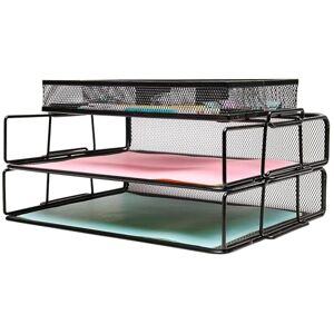 EXERZ Paper Sorters 2pcs with an Accessory Tray/Stackable Letter Trays, with Extra Divider Memo Holder On Top/Desk Organiser – Office, School, Home EXERZ Paper Sorters 2pcs with an Accessory Tray/Stackable Letter Trays, with Extra Divider Memo Holder On Top/Desk Organiser – Office, School, Home