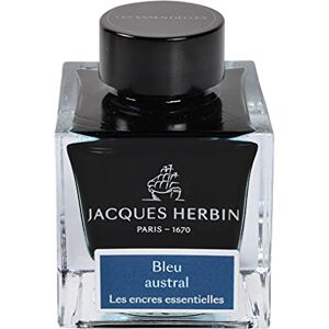 Jacques Herbin 13116JT 50 ml ink bottle for fountain pens and rollerballs, Bleu Austral/ Southern blue colour Made in France Calligraphy Writing Jacques Herbin 13116JT 50 ml ink bottle for fountain pens and rollerballs, Bleu Austral/ Southern blue colour Made in France Calligraphy Writing