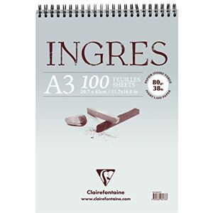 Clairefontaine Ref 96478C Ingres Study Top-Wirebound Pad (100 Sheets) A3 (297 x 420mm) in Size, 80gsm Tinted Cotton Suitable for Dry Techniques Clairefontaine Ref 96478C Ingres Study Top-Wirebound Pad (100 Sheets) A3 (297 x 420mm) in Size, 80gsm Tinted Cotton Suitable for Dry Techniques