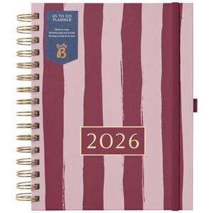 Busy B 2026 A5 Spiral Diary Weekly Planner Journal – Desk Diary for Work or Home Monthly Planning for Prioties and Goals with Tabs, Stickers, Pocket & Elastic Closure Stripe Print Busy B 2026 A5 Spiral Diary Weekly Planner Journal – Desk Diary for Work or Home Monthly Planning for Prioties and Goals with Tabs, Stickers, Pocket & Elastic Closure Stripe Print