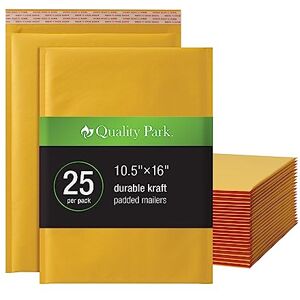 Quality Park Large Bubble Mailers, 10.5 x 15 Shipping Envelopes, Durable Brown Kraft Padded Envelopes, Redi-Strip Peel Off Closure, 25/Box (QUA85763) Quality Park Large Bubble Mailers, 10.5 x 15 Shipping Envelopes, Durable Brown Kraft Padded Envelopes, Redi-Strip Peel Off Closure, 25/Box (QUA85763)