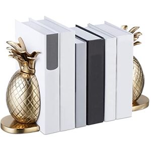 Relaxdays Pineapple Bookends, Set of 2, Decorative Book Holders, for Shelves on Tabletops, 21 x 8 x 13 cm, Metal, Gold, Aluminium Relaxdays Pineapple Bookends, Set of 2, Decorative Book Holders, for Shelves on Tabletops, 21 x 8 x 13 cm, Metal, Gold, Aluminium