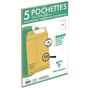 Clairefontaine 174505C Pack of 5 Brown Kraft Envelopes C4-229x324 mm with 30 mm Gusset Self-Adhesive 120g/m² Self-Adhesive Manufactured in France Clairefontaine 174505C Pack of 5 Brown Kraft Envelopes C4-229x324 mm with 30 mm Gusset Self-Adhesive 120g/m² Self-Adhesive Manufactured in France