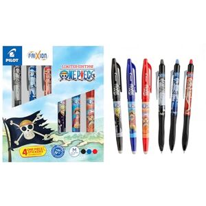 PILOT x ONE PIECE Collector's Set of 3 Frixion Ball + 3 Frixion Ball Plus + 4 Stickers Erasable Pens Limited Edition One Piece Refillable Inline Skates Black, Blue, Red Medium Tip PILOT x ONE PIECE Collector's Set of 3 Frixion Ball + 3 Frixion Ball Plus + 4 Stickers Erasable Pens Limited Edition One Piece Refillable Inline Skates Black, Blue, Red Medium Tip