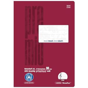 Staufen Green Sheet Music Book DIN A4, 12 Note System, 8 Sheets, Premium White 90 g/m² Recycled Paper, Round Corners Prevent Donkey Ears, Pack of 5 Staufen Green Sheet Music Book DIN A4, 12 Note System, 8 Sheets, Premium White 90 g/m² Recycled Paper, Round Corners Prevent Donkey Ears, Pack of 5