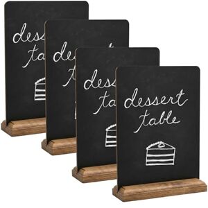 Woobroo 4 PCS A4 Chalkboard Set Double-Sided Erasable Chalkboard with Wooden Base, Suitable for Wedding, Restaurant and Bar Woobroo 4 PCS A4 Chalkboard Set Double-Sided Erasable Chalkboard with Wooden Base, Suitable for Wedding, Restaurant and Bar
