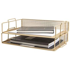 Blu Monaco Gold Stackable Letter Tray Set of 2 Metal Wire Two Tier Inbox Tray for Desk Blu Monaco Gold Stackable Letter Tray Set of 2 Metal Wire Two Tier Inbox Tray for Desk