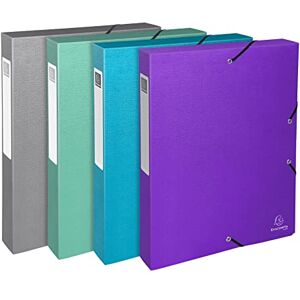 Exacompta Ref. 59640E 4 filing boxes with Teksto rubber bands in tinted, grained card spine 4 cm dimensions 25 x 33 cm for A4 format documents assorted colors delivered assembled Exacompta Ref. 59640E 4 filing boxes with Teksto rubber bands in tinted, grained card spine 4 cm dimensions 25 x 33 cm for A4 format documents assorted colors delivered assembled
