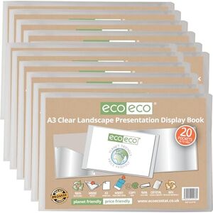eco-eco A3 50% Recycled 20 Pocket Clear Landscape Presentation Display Book, Storage Case Portfolio Art Folder with Plastic Sleeves, Pack of 12, eco176x12 eco-eco A3 50% Recycled 20 Pocket Clear Landscape Presentation Display Book, Storage Case Portfolio Art Folder with Plastic Sleeves, Pack of 12, eco176x12