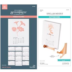 Spellbinders 2025 Calendar Press Plates and DIY Easel BetterPress Dies Bundle from The Florals Through The Year Collection, Metal, ONE Spellbinders 2025 Calendar Press Plates and DIY Easel BetterPress Dies Bundle from The Florals Through The Year Collection, Metal, ONE