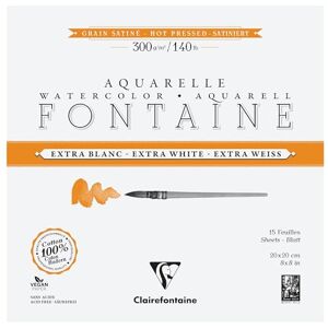 Clairefontaine 976025C Bloc Encollé 4 Côtés Fontaine Extra Blanc 15 Feuilles Papier Aquarelle Extra Blanc 100% Coton Grain Satiné Qualité Professionnelle 20x20cm 300g Clairefontaine 976025C Bloc Encollé 4 Côtés Fontaine Extra Blanc 15 Feuilles Papier Aquarelle Extra Blanc 100% Coton Grain Satiné Qualité Professionnelle 20x20cm 300g
