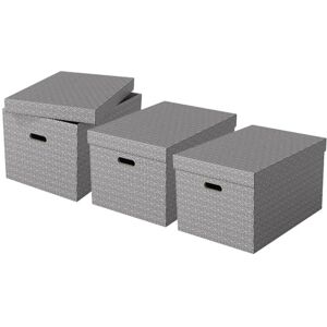 Esselte Large Storage Box With Lid, Pack Of 3, Home/Office Storage & Organisation, 100% Recycled Cardboard, 100% Recyclable, Home Geometric Design, Grey, 628287 Esselte Large Storage Box With Lid, Pack Of 3, Home/Office Storage & Organisation, 100% Recycled Cardboard, 100% Recyclable, Home Geometric Design, Grey, 628287