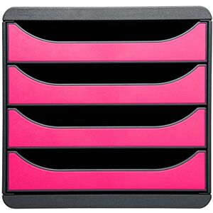 Exacompta Ref 310784D BIG-BOX Desktop Drawer Set 4 x 55mm Drawers, Suitable for A4+ Documents, 347 x 278 x 267mm, 100% Recycled Plastic Black/Raspberry Exacompta Ref 310784D BIG-BOX Desktop Drawer Set 4 x 55mm Drawers, Suitable for A4+ Documents, 347 x 278 x 267mm, 100% Recycled Plastic Black/Raspberry
