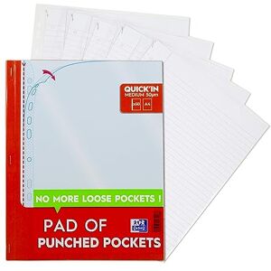 Oxford Tear-Out Pad of Poly Pockets, 60 A4 Punched Plastic Wallets, Heavy Duty Oxford Tear-Out Pad of Poly Pockets, 60 A4 Punched Plastic Wallets, Heavy Duty