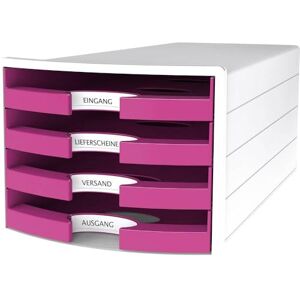 HAN 1013-56 Impuls Drawer Box DIN A4/C4 4 Open Drawers White/Trend Colour Pink HAN 1013-56 Impuls Drawer Box DIN A4/C4 4 Open Drawers White/Trend Colour Pink