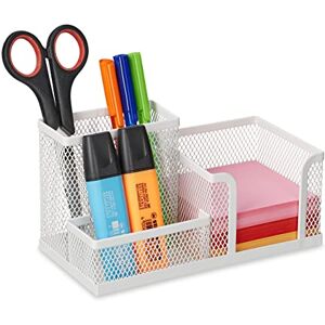 Relaxdays Desk Organiser, 3 Compartments, Mesh Design, H x W x D: 10 x 18.5 x 9.5 cm, Metal, White, Steel Relaxdays Desk Organiser, 3 Compartments, Mesh Design, H x W x D: 10 x 18.5 x 9.5 cm, Metal, White, Steel