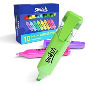 SHOW-ME Swash HLP10A Chisel Tip Coloured Highlighter Pens Multipack (Pack of 10) for Pencil Case and Stationary Supplies Essentials SHOW-ME Swash HLP10A Chisel Tip Coloured Highlighter Pens Multipack (Pack of 10) for Pencil Case and Stationary Supplies Essentials