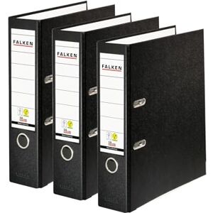 FALKEN Original Pack of 3 Polypropylene Black A4 Storage Binders, Made in Germany, 8 cm Wide, Vegan Plastic, 3-Hole Ring Binder FALKEN Original Pack of 3 Polypropylene Black A4 Storage Binders, Made in Germany, 8 cm Wide, Vegan Plastic, 3-Hole Ring Binder