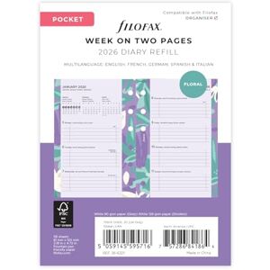 Filofax Pocket Illustrated Floral Week on 2 Pages 2026 diary Pack 26-6321 Filofax Pocket Illustrated Floral Week on 2 Pages 2026 diary Pack 26-6321
