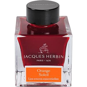Jacques Herbin 13157JT 50 ml ink bottle for fountain pens and rollerballs, Orange Soleil/ Sun Orange colour Made in France Calligraphy Writing Jacques Herbin 13157JT 50 ml ink bottle for fountain pens and rollerballs, Orange Soleil/ Sun Orange colour Made in France Calligraphy Writing