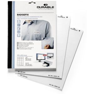 Durable DB80664 Badgefix Self-Adhesive Name Badge 30 mm x 60 mm White (Pack of 20 Sheets/540 Badges) Durable DB80664 Badgefix Self-Adhesive Name Badge 30 mm x 60 mm White (Pack of 20 Sheets/540 Badges)